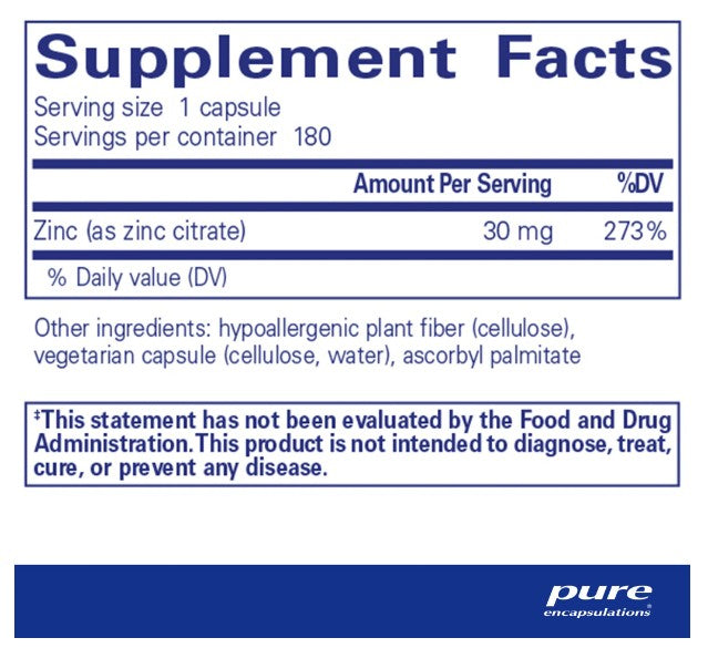 Zinc (Citrate 180 Capsules)