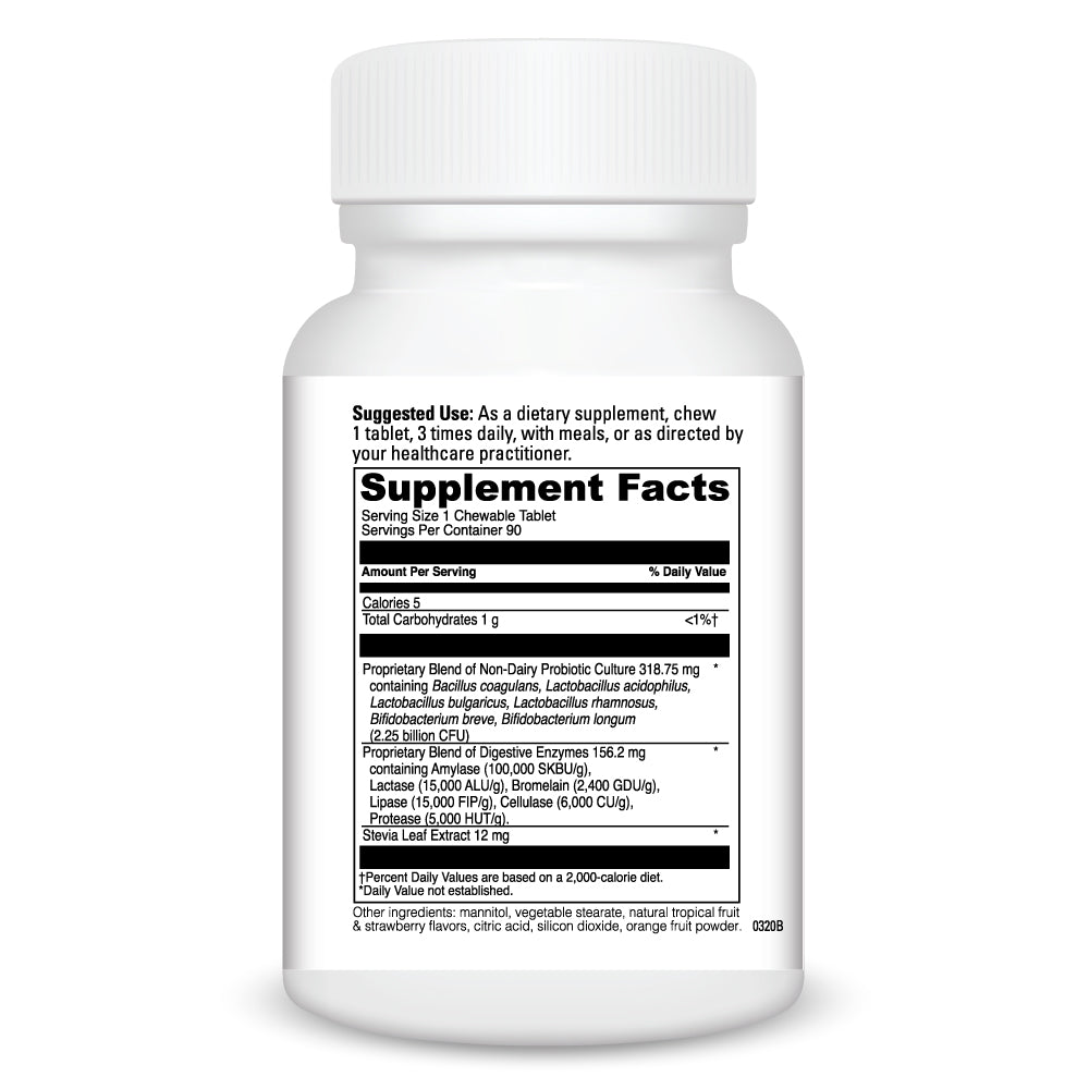Digestive Enzymes Chewable with Prebiotics + Probiotics (90 Tablets)